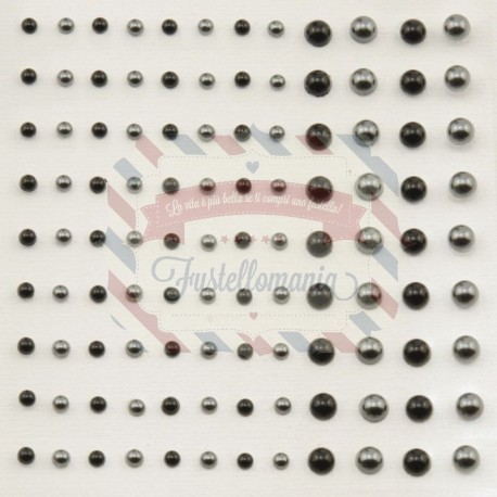 Mezze perline adesive 3-5 mm 108 pezzi nero e grigio