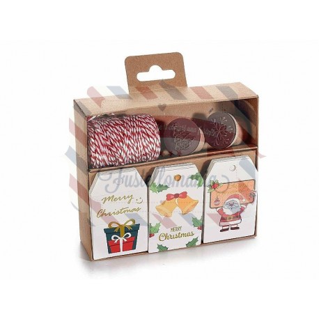 Tag packaging di Natale da 30 pezzi con rotolo di corda e 2 timbri
