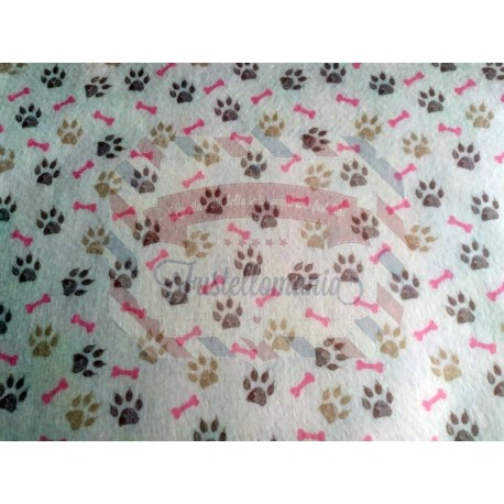 Pannolenci stampato 1mm Impronte cagnolino rosa misura a scelta