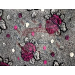 Lana cotta ricamata 50x50 cm color grigio melange con fiori fucsia